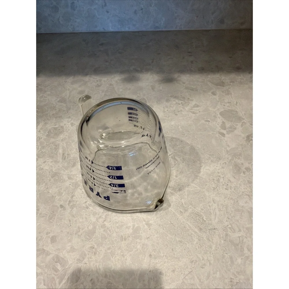 Pyrex Vintage One Cup Blue Letter 8 oz Liquid Glass Measuring Cup Made in USA